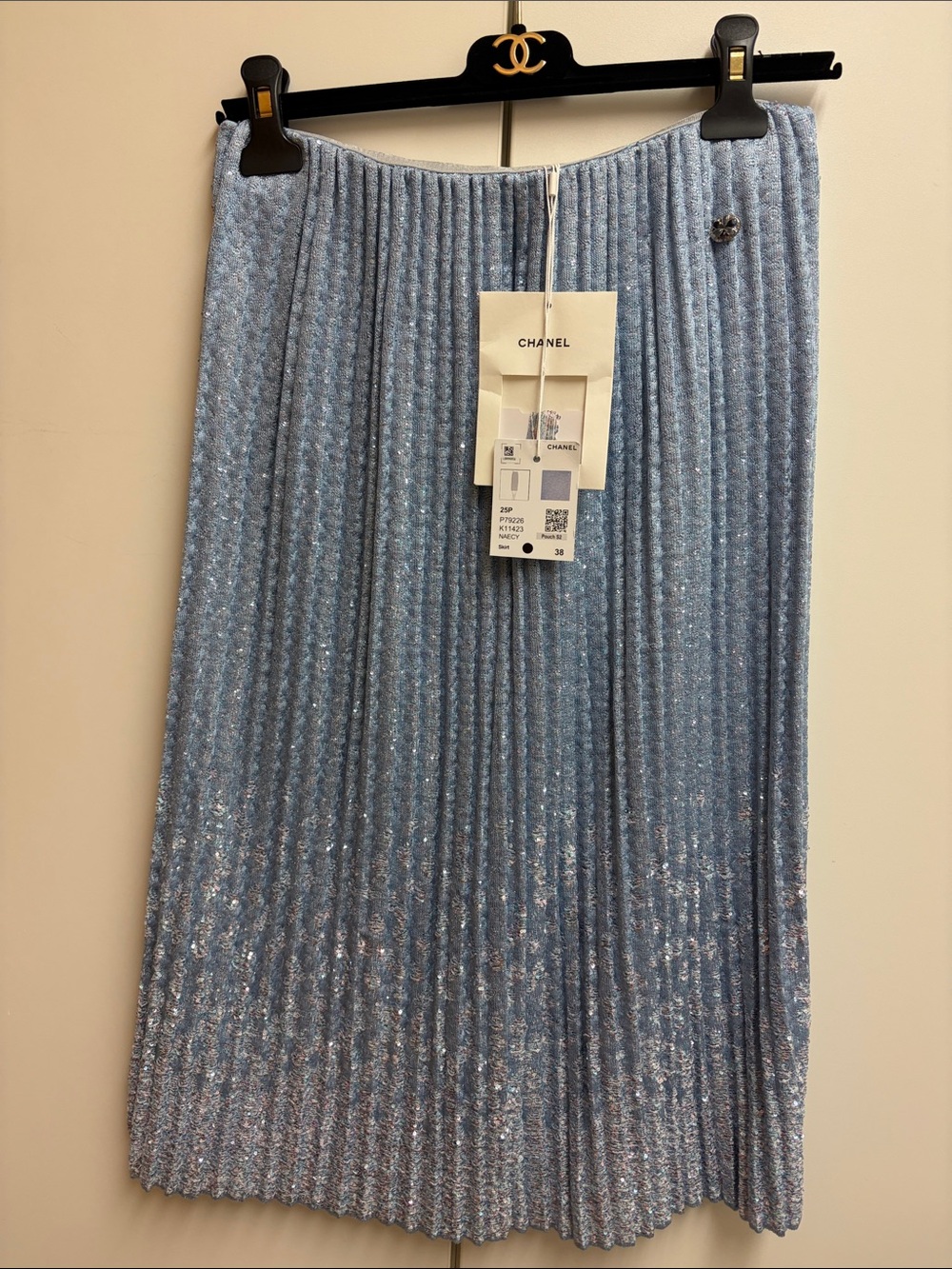 CHANEL Powder Blue Pleated Midi Skirt